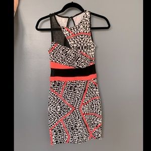 80s / 90s hot pink & mesh bodycon mini dress